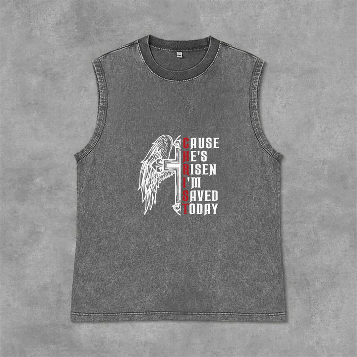 Christianartworkshop Easter Special Cross Wing He Is Risen Unisex Washed Tank Top - Grey - 2XL - image 3