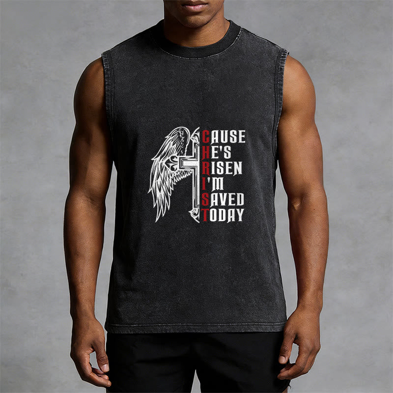 Christianartworkshop Easter Special Cross Wing He Is Risen Unisex Washed Tank Top - image 7