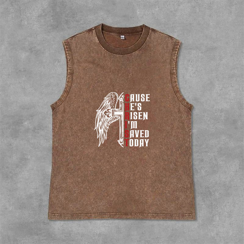 Christianartworkshop Easter Special Cross Wing He Is Risen Unisex Washed Tank Top - Brown - 2XL - image 9
