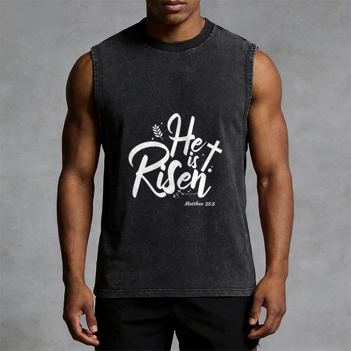 Christianartworkshop He is Risen Matthew 28:6 Unisex Washed Tank Top - image 4