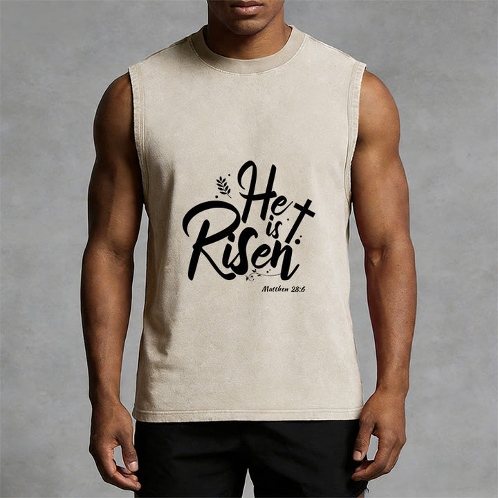 Christianartworkshop He is Risen Matthew 28:6 Unisex Washed Tank Top - image 7