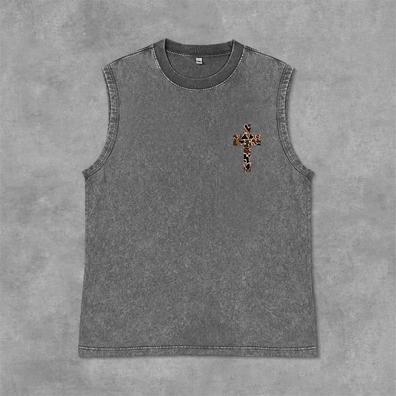 Christianartworkshop I Can Do All Things Through Christ Camo Cross Unisex Washed Tank Top - image 14