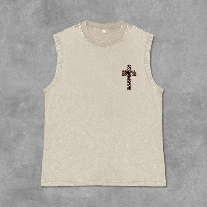 Christianartworkshop I Can Do All Things Through Christ Camo Cross Unisex Washed Tank Top - image 21