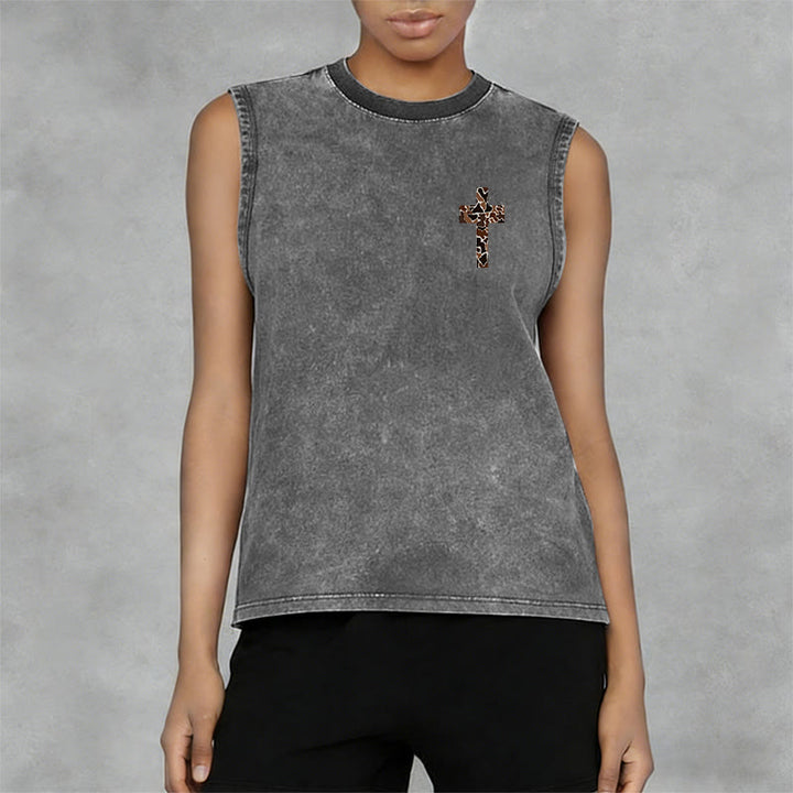 Christianartworkshop I Can Do All Things Through Christ Camo Cross Unisex Washed Tank Top - image 11