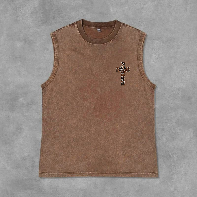 Christianartworkshop I Can Do All Things Through Christ Camo Cross Unisex Washed Tank Top - image 27