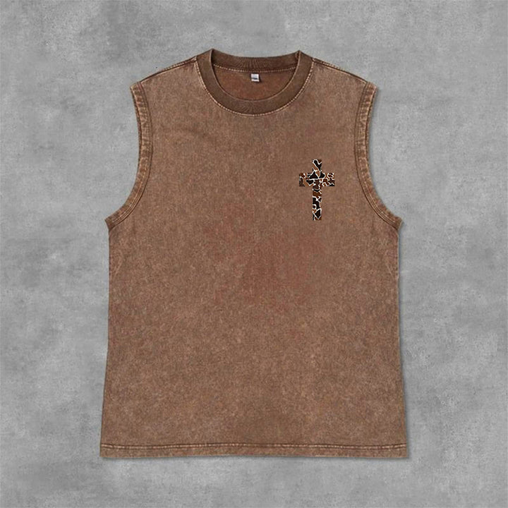 Christianartworkshop I Can Do All Things Through Christ Camo Cross Unisex Washed Tank Top - image 28
