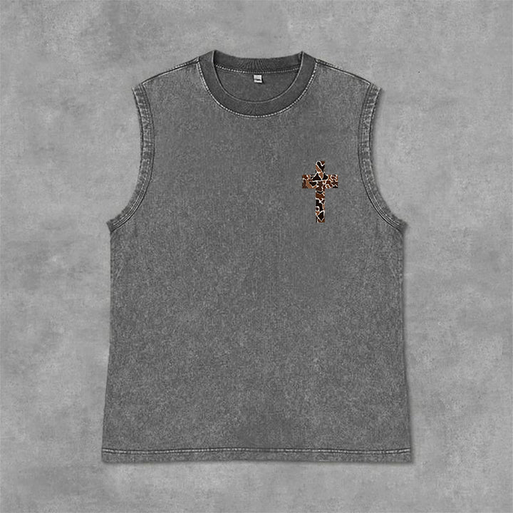 Christianartworkshop I Can Do All Things Through Christ Camo Cross Unisex Washed Tank Top - image 13