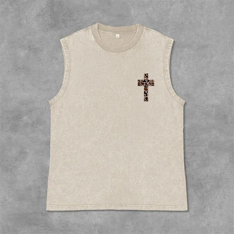 Christianartworkshop I Can Do All Things Through Christ Camo Cross Unisex Washed Tank Top - image 21