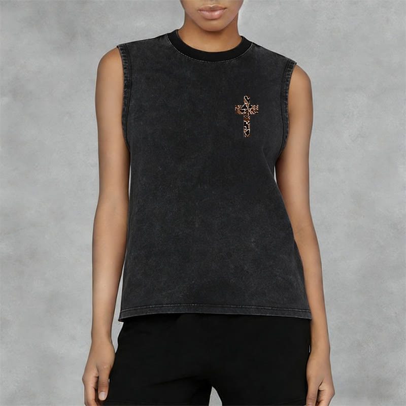 Christianartworkshop I Can Do All Things Through Christ Camo Cross Unisex Washed Tank Top - image 5