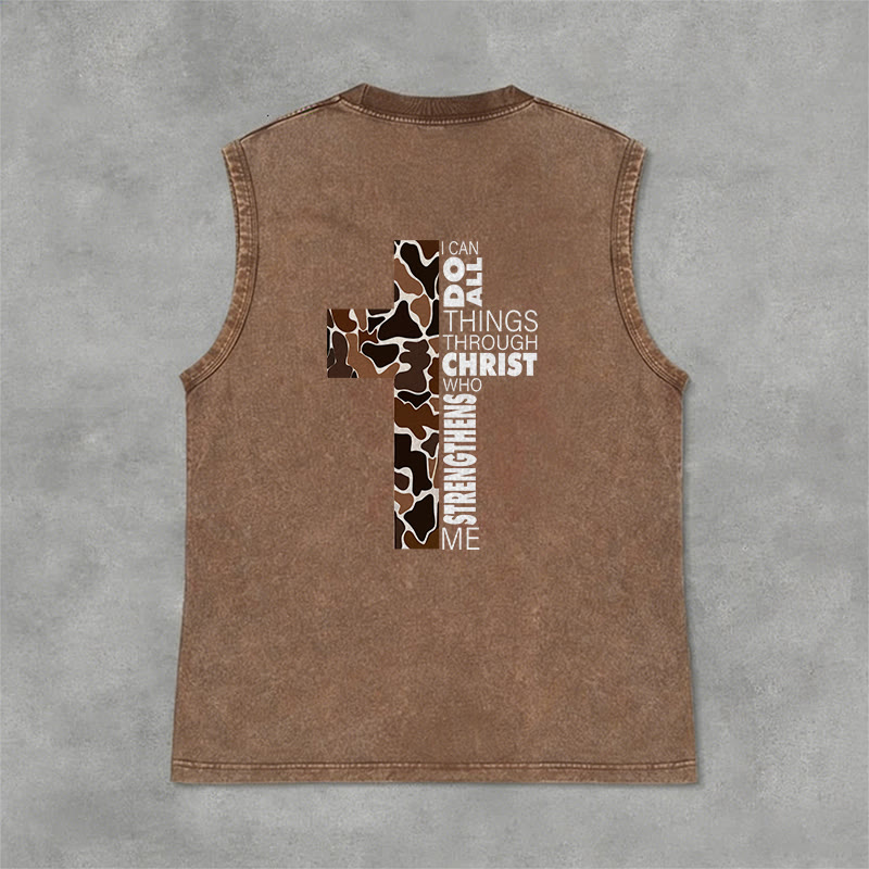 Christianartworkshop I Can Do All Things Through Christ Camo Cross Unisex Washed Tank Top - image 27