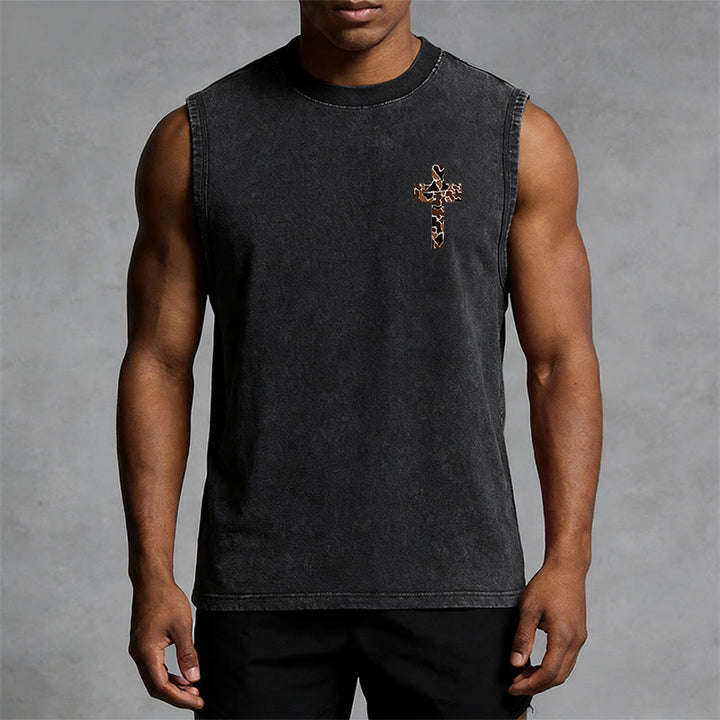 Christianartworkshop I Can Do All Things Through Christ Camo Cross Unisex Washed Tank Top - image 2