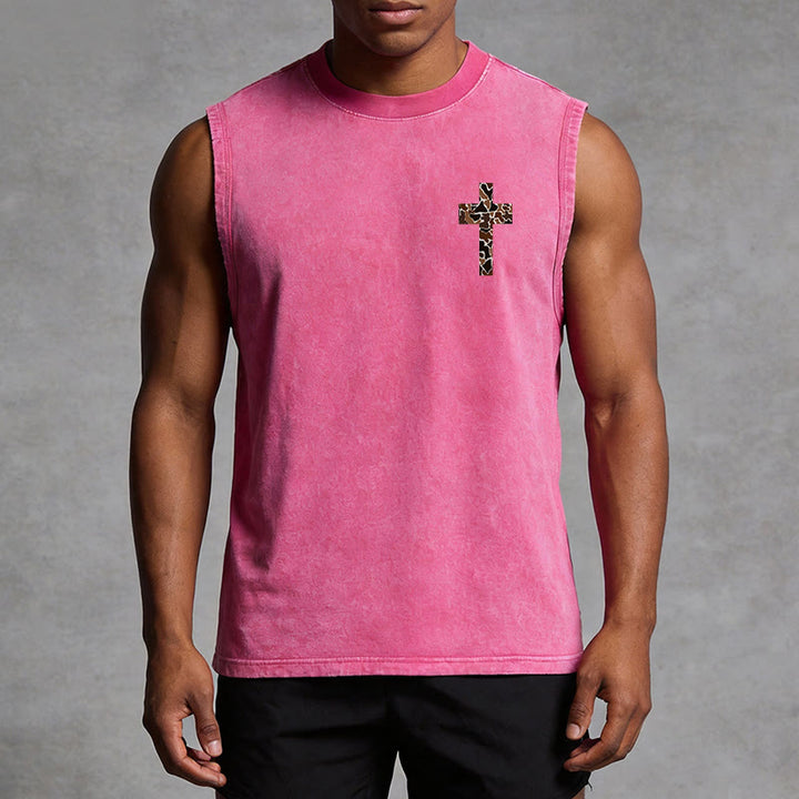 Christianartworkshop I Can Do All Things Through Christ Camo Cross Unisex Washed Tank Top - image 31