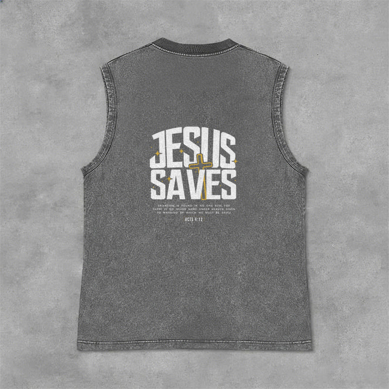 Christianartworkshop Faith-Filled Jesus Saves Unisex Washed Tank Top - Grey - 2XL - image 9