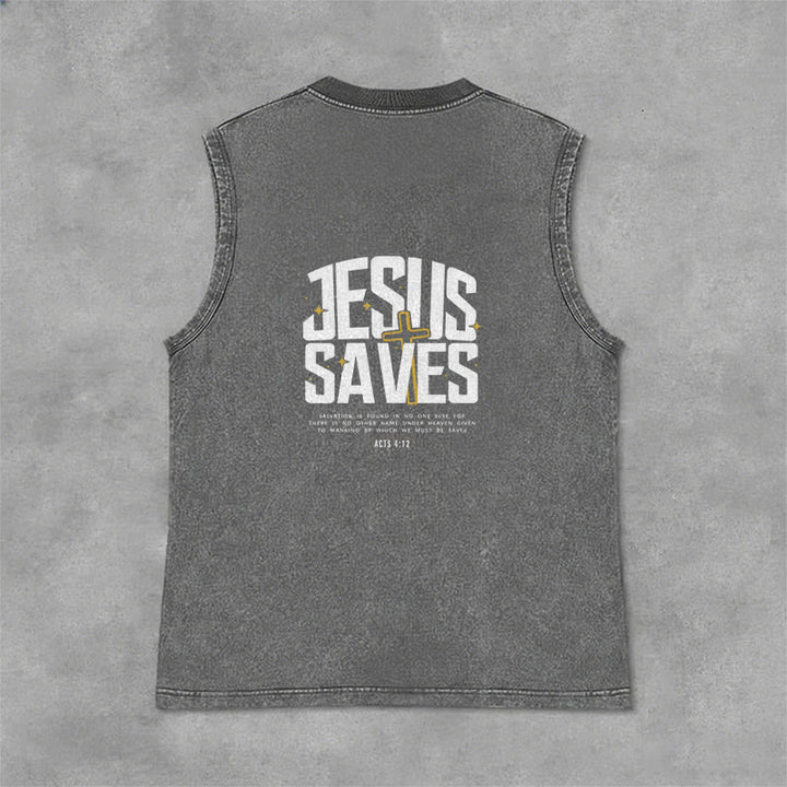 Christianartworkshop Faith-Filled Jesus Saves Unisex Washed Tank Top - Grey - 2XL - image 9