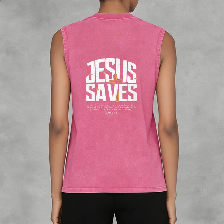 Christianartworkshop Faith-Filled Jesus Saves Unisex Washed Tank Top - image 2