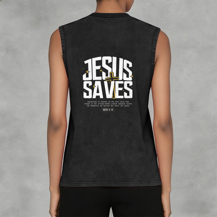 Christianartworkshop Faith-Filled Jesus Saves Unisex Washed Tank Top - image 8