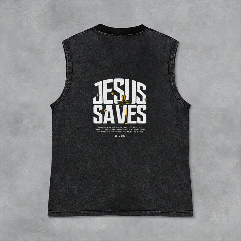Christianartworkshop Faith-Filled Jesus Saves Unisex Washed Tank Top - Black - 2XL - image 6