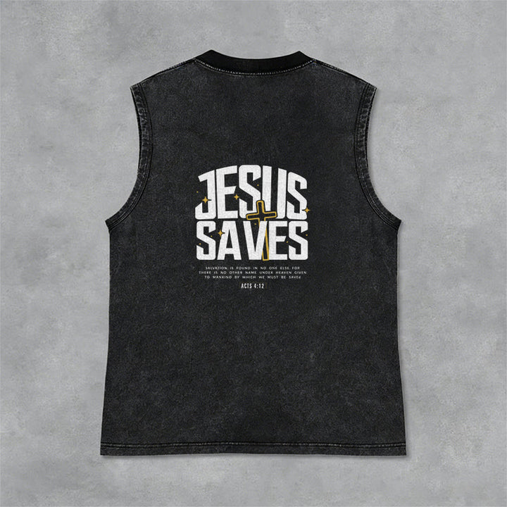 Christianartworkshop Faith-Filled Jesus Saves Unisex Washed Tank Top - Black - 2XL - image 6