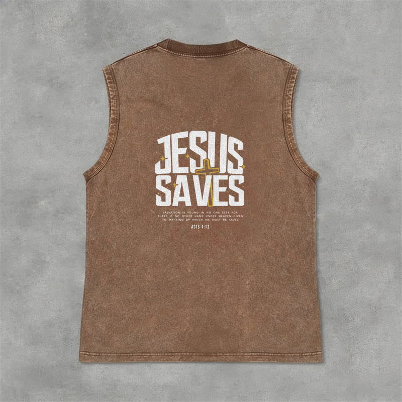 Christianartworkshop Faith-Filled Jesus Saves Unisex Washed Tank Top - Brown - 2XL - image 12