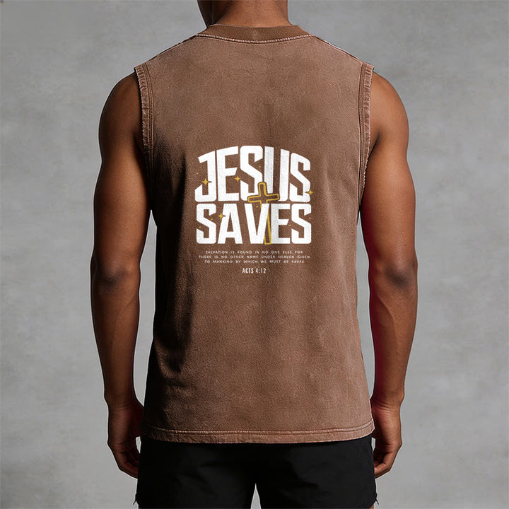 Christianartworkshop Faith-Filled Jesus Saves Unisex Washed Tank Top - image 13