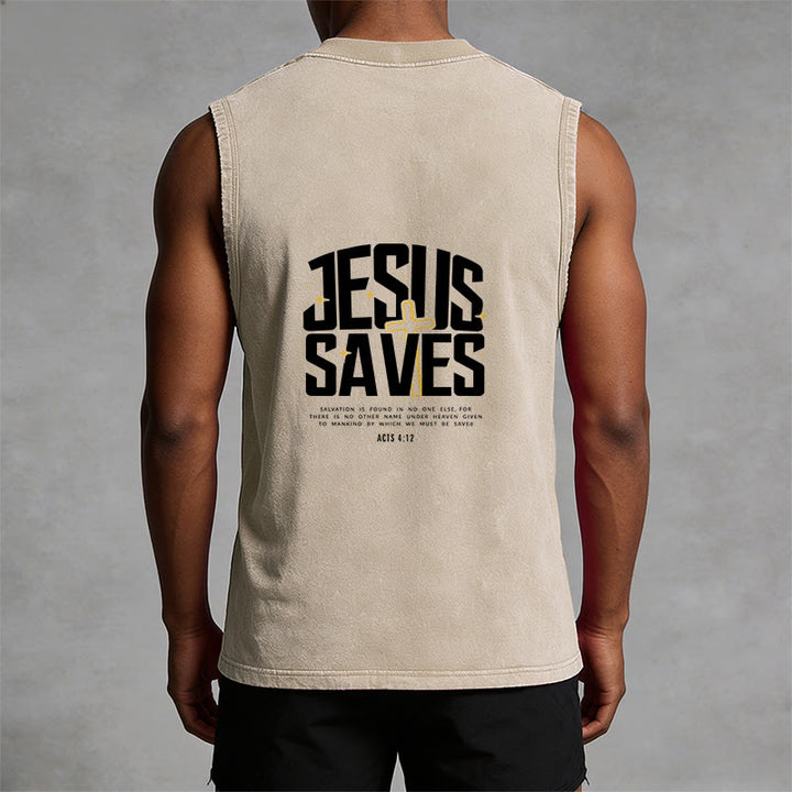 Christianartworkshop Faith-Filled Jesus Saves Unisex Washed Tank Top - image 4