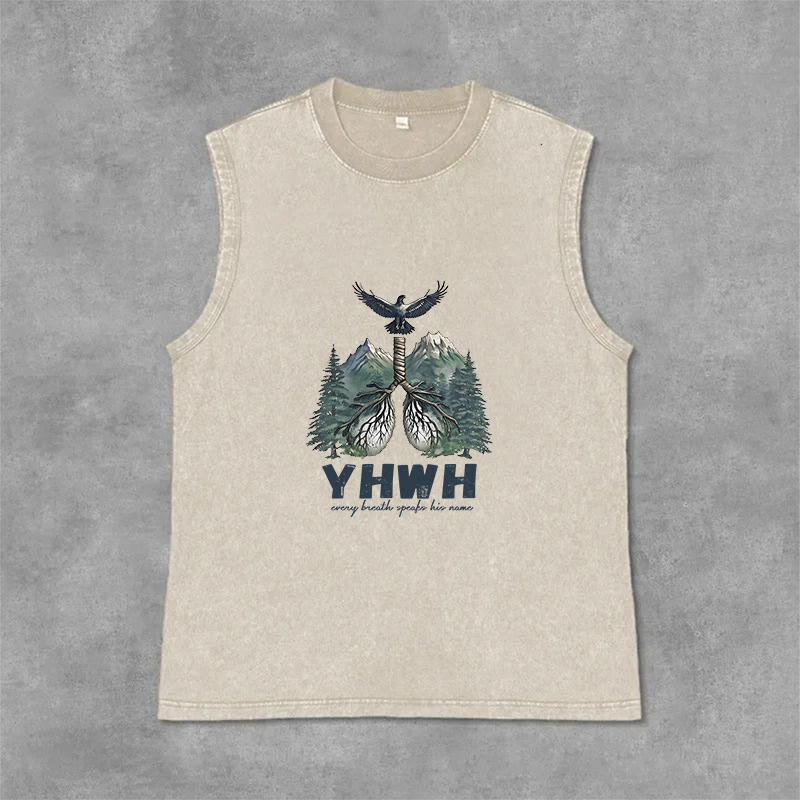 Christianartworkshop YHWH Breath of Life Faith Statement Unisex Washed Tank Top - Beige - 2XL - image 0
