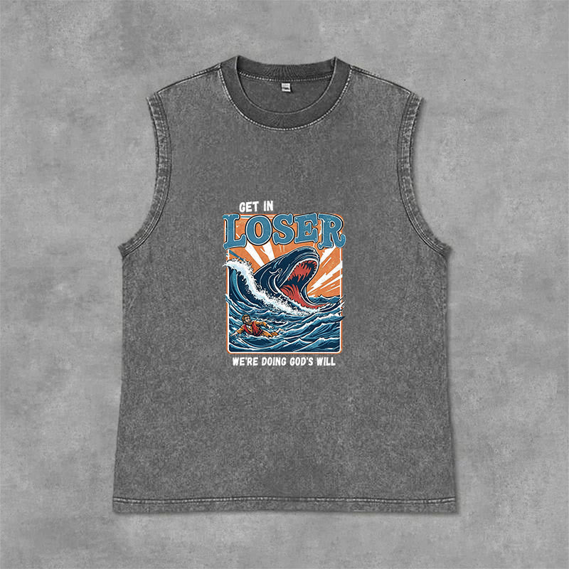 Christianartworkshop Get In Loser We're Doing God's Will Jonah Unisex Washed Tank Top - Grey - 2XL - image 12