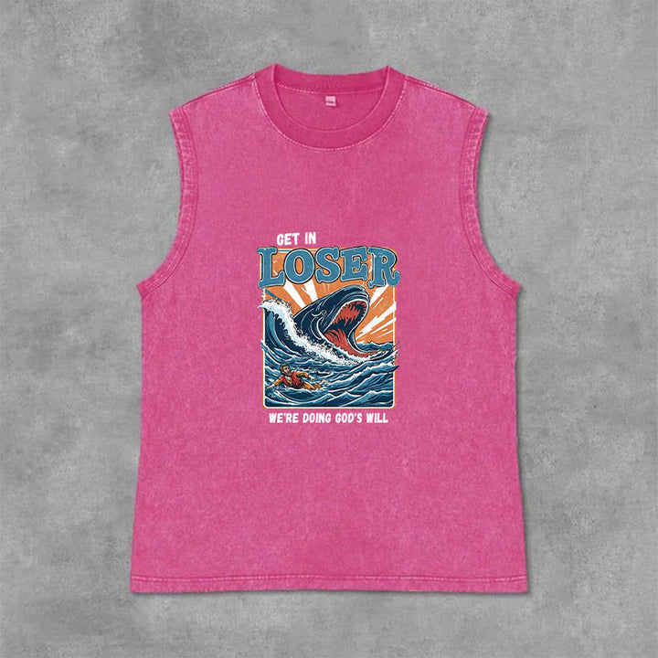 Christianartworkshop Get In Loser We're Doing God's Will Jonah Unisex Washed Tank Top - Pink - 2XL - image 6