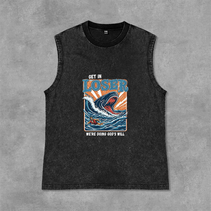 Christianartworkshop Get In Loser We're Doing God's Will Jonah Unisex Washed Tank Top - Black - 2XL - image 3