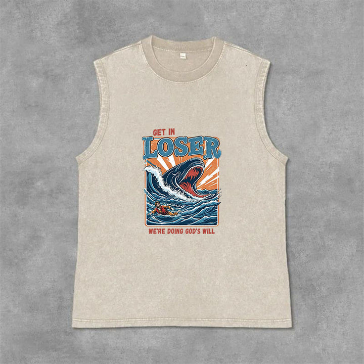 Christianartworkshop Get In Loser We're Doing God's Will Jonah Unisex Washed Tank Top - Beige - 2XL - image 0