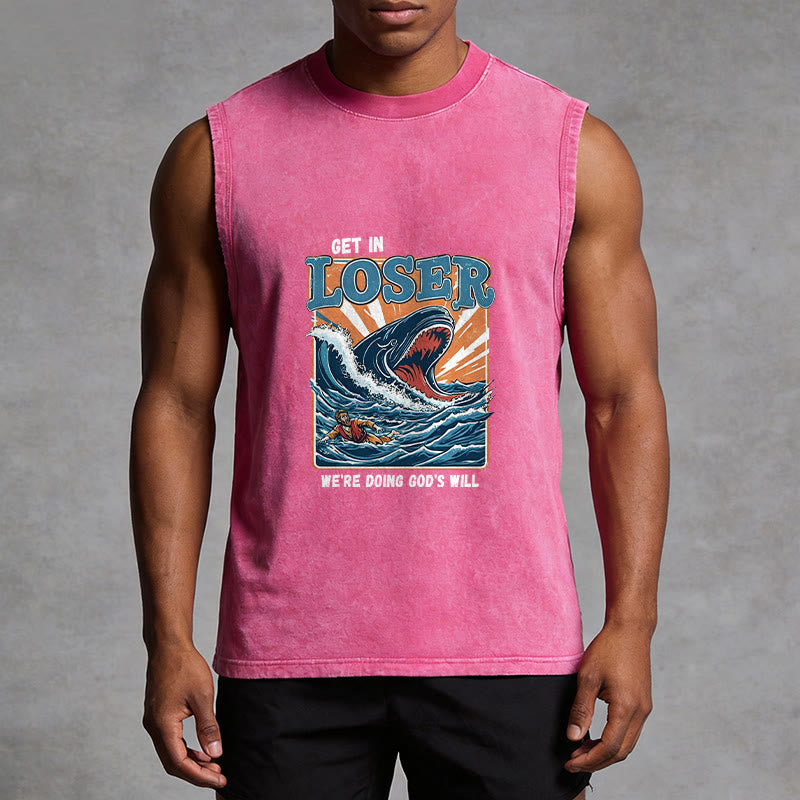 Christianartworkshop Get In Loser We're Doing God's Will Jonah Unisex Washed Tank Top - image 7