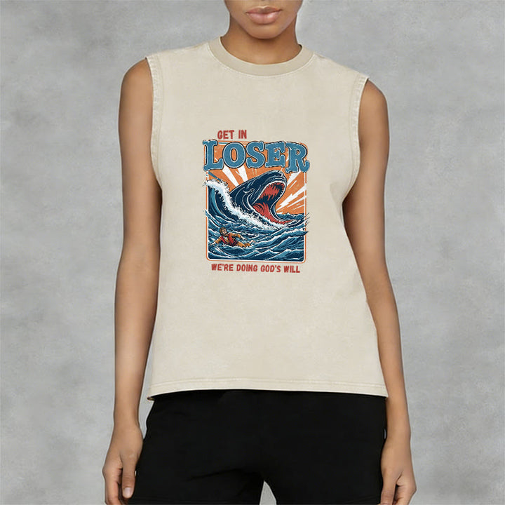 Christianartworkshop Get In Loser We're Doing God's Will Jonah Unisex Washed Tank Top - image 2