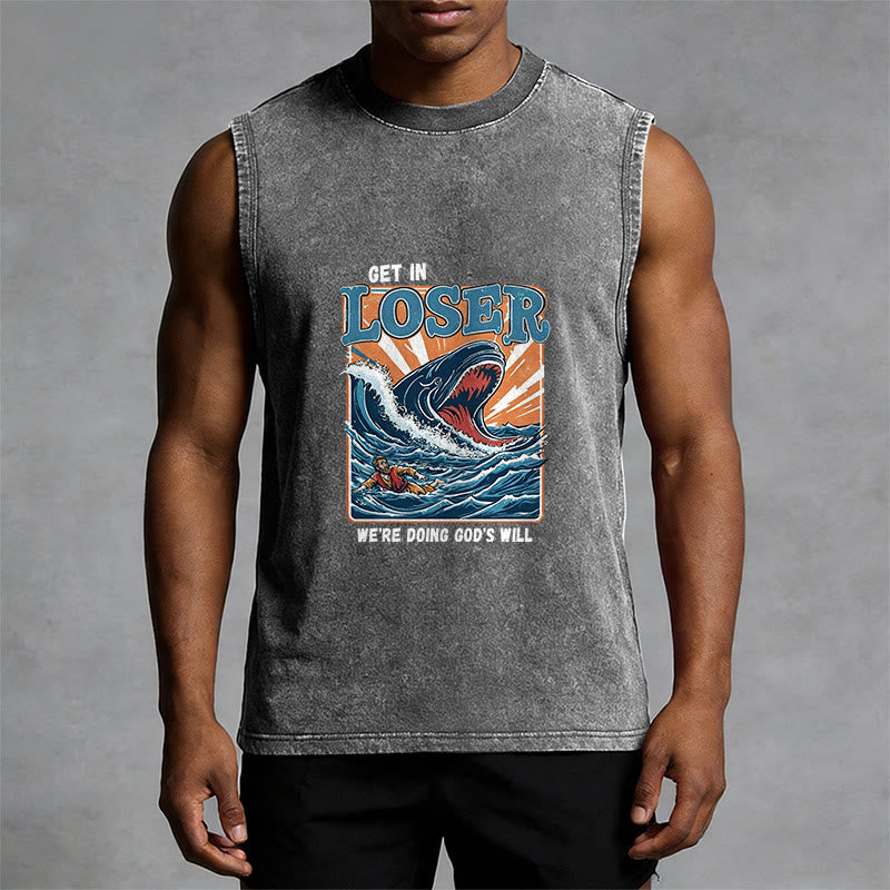 Christianartworkshop Get In Loser We're Doing God's Will Jonah Unisex Washed Tank Top - image 13