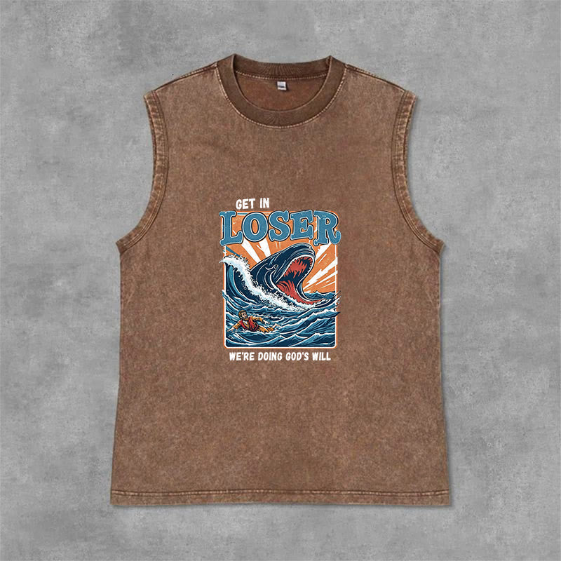 Christianartworkshop Get In Loser We're Doing God's Will Jonah Unisex Washed Tank Top - Brown - 2XL - image 9