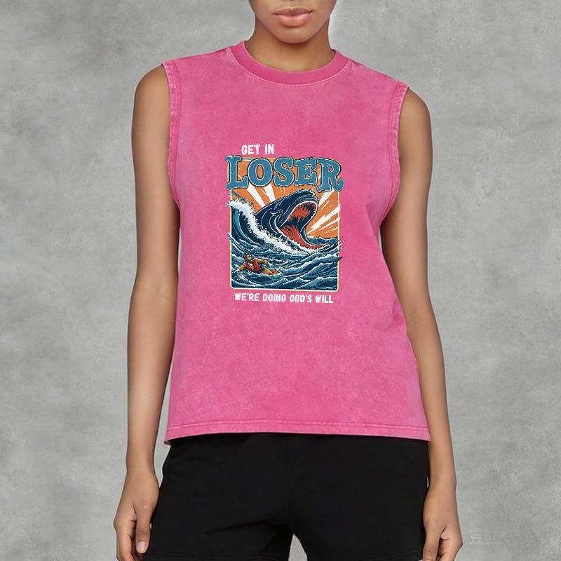 Christianartworkshop Get In Loser We're Doing God's Will Jonah Unisex Washed Tank Top - image 8