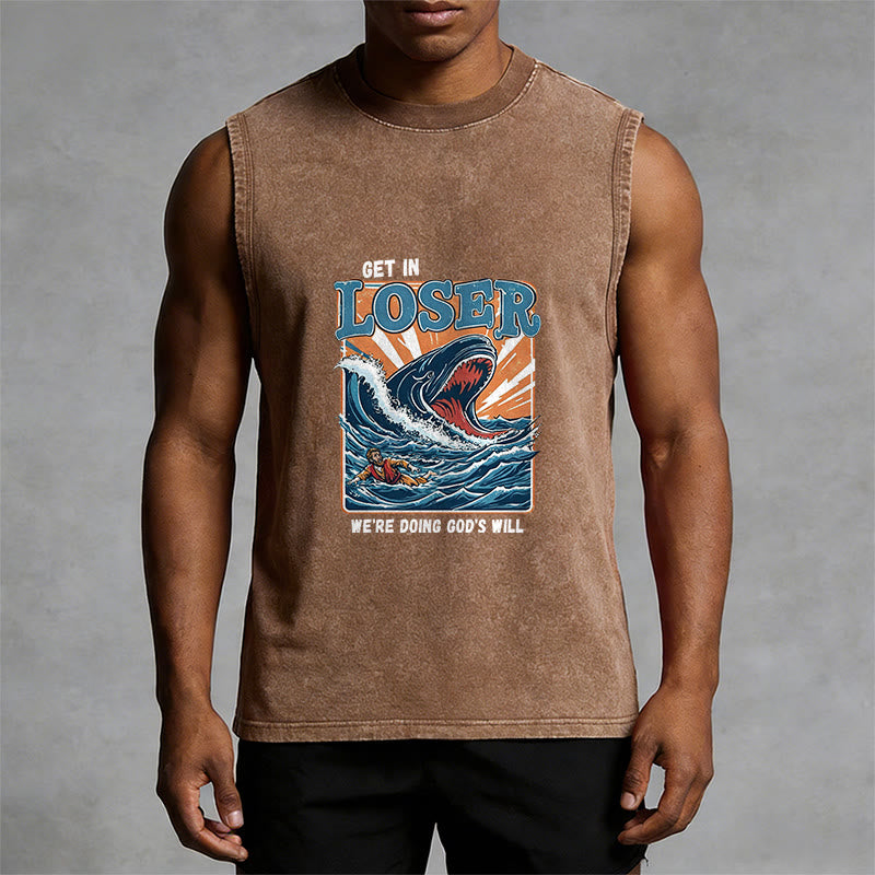 Christianartworkshop Get In Loser We're Doing God's Will Jonah Unisex Washed Tank Top - image 10