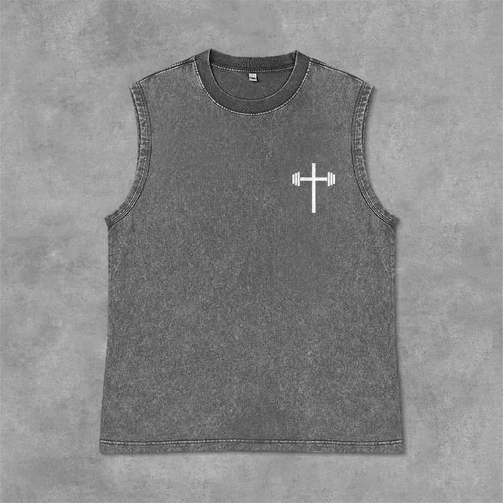Christianartworkshop Philippians 4:13 Barbell Cross Unisex Washed Tank Top - image 6