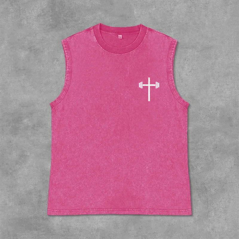 Christianartworkshop Philippians 4:13 Barbell Cross Unisex Washed Tank Top - image 34