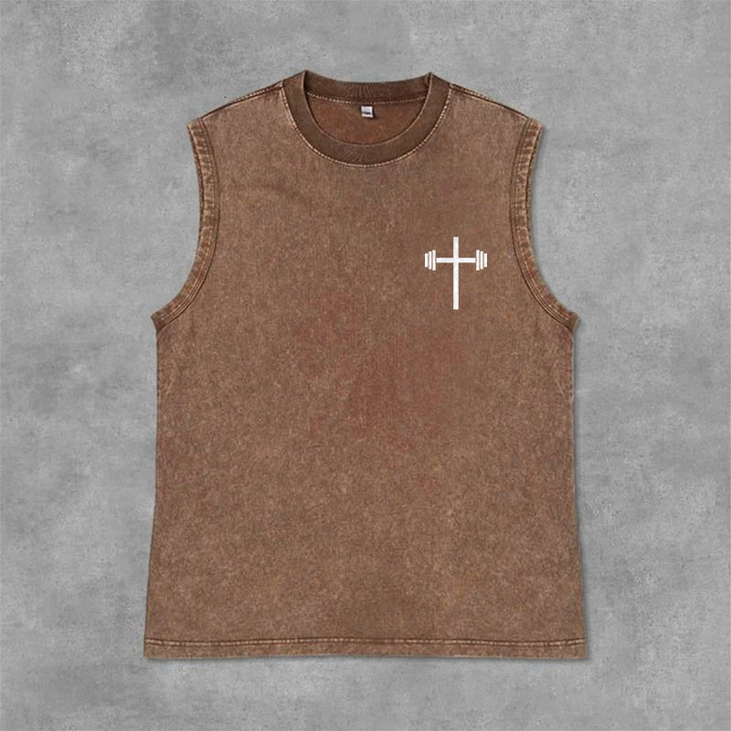 Christianartworkshop Philippians 4:13 Barbell Cross Unisex Washed Tank Top - image 27
