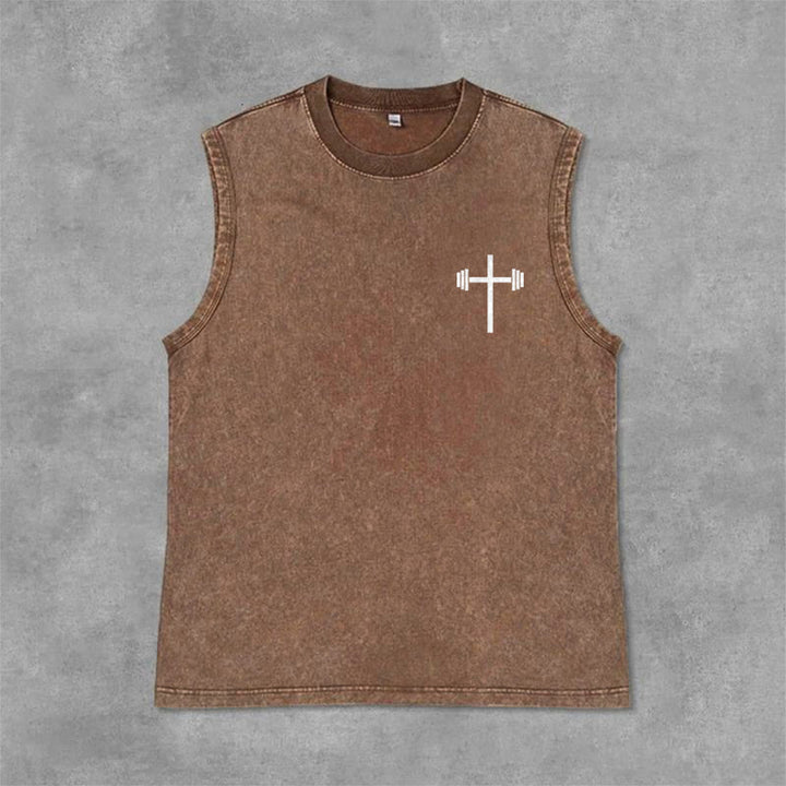 Christianartworkshop Philippians 4:13 Barbell Cross Unisex Washed Tank Top - image 27