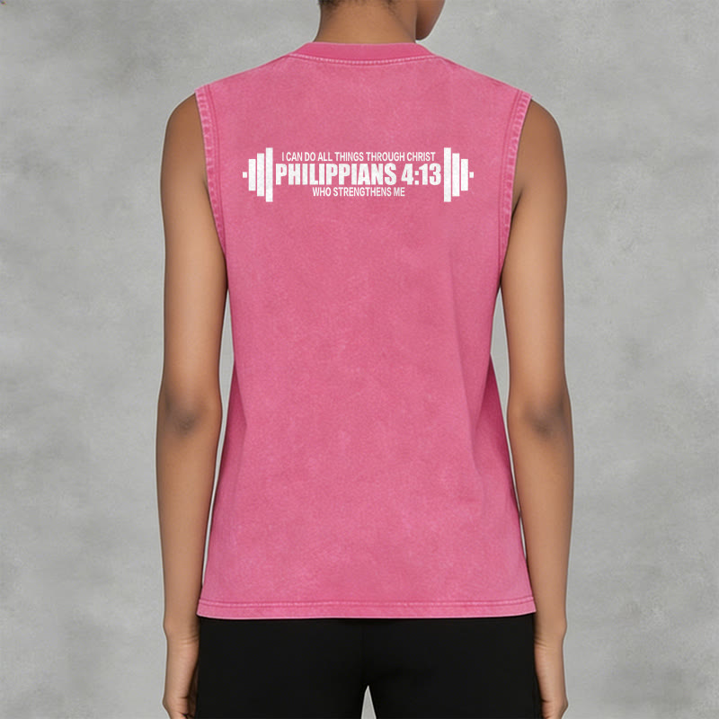 Christianartworkshop Philippians 4:13 Barbell Cross Unisex Washed Tank Top - image 31