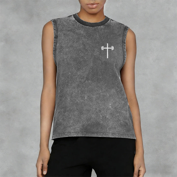 Christianartworkshop Philippians 4:13 Barbell Cross Unisex Washed Tank Top - image 4