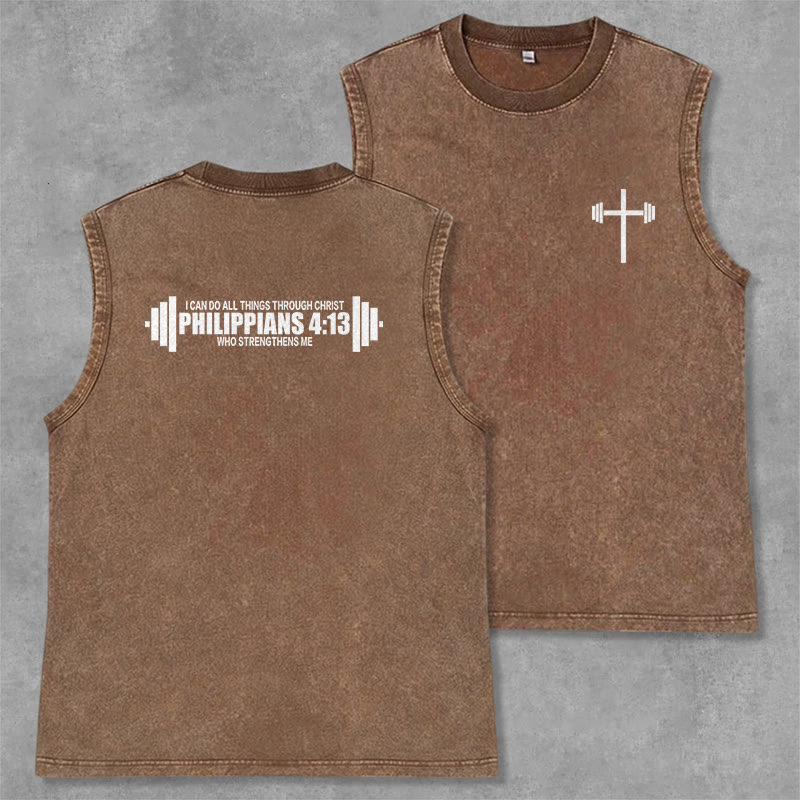 Christianartworkshop Philippians 4:13 Barbell Cross Unisex Washed Tank Top - Brown - 2XL - image 21