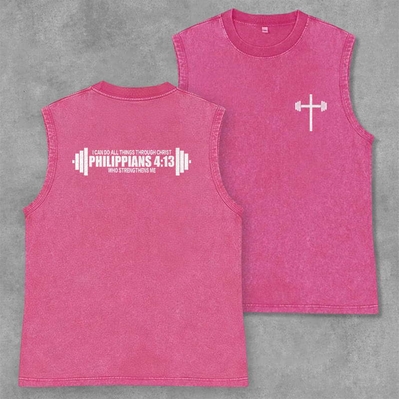 Christianartworkshop Philippians 4:13 Barbell Cross Unisex Washed Tank Top - Pink - 2XL - image 28