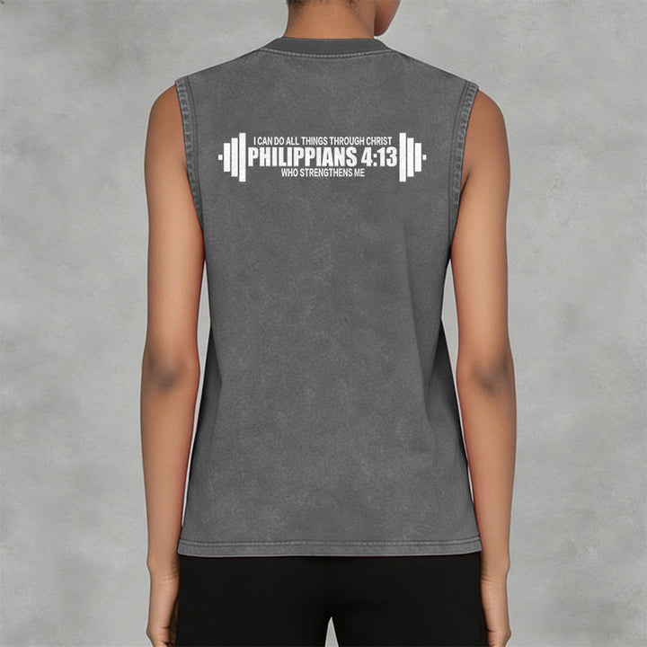 Christianartworkshop Philippians 4:13 Barbell Cross Unisex Washed Tank Top - image 3