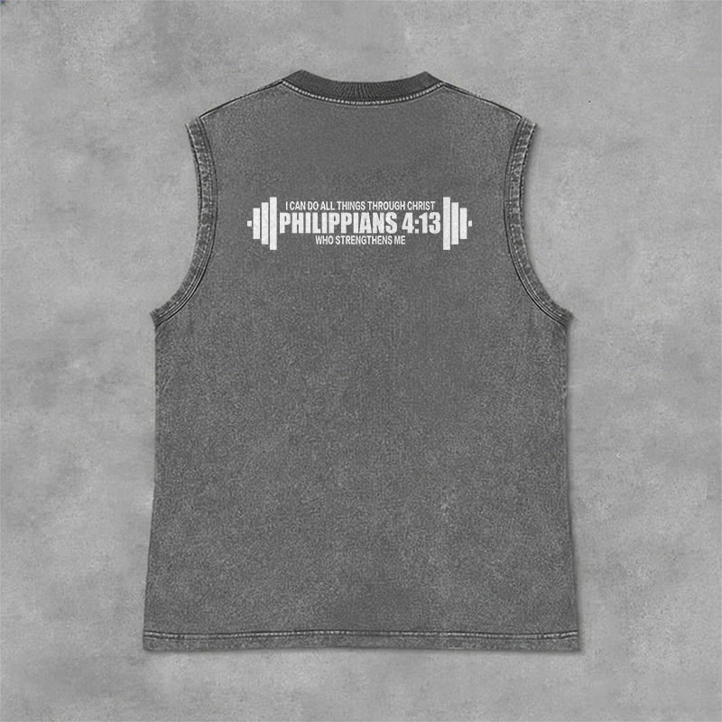 Christianartworkshop Philippians 4:13 Barbell Cross Unisex Washed Tank Top - image 5