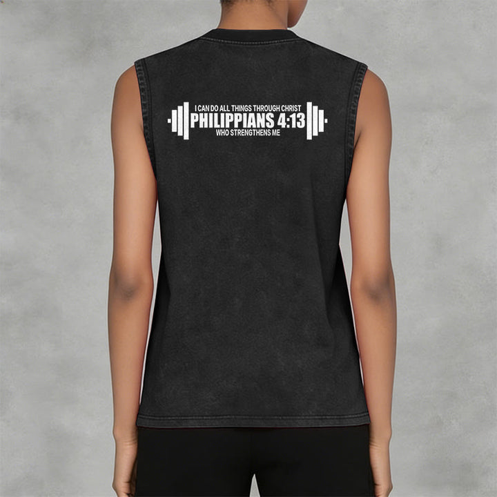 Christianartworkshop Philippians 4:13 Barbell Cross Unisex Washed Tank Top - image 10