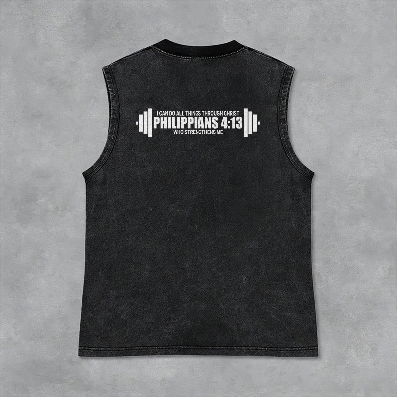 Christianartworkshop Philippians 4:13 Barbell Cross Unisex Washed Tank Top - image 12