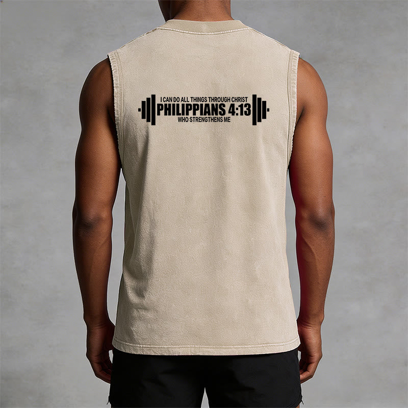 Christianartworkshop Philippians 4:13 Barbell Cross Unisex Washed Tank Top - image 15