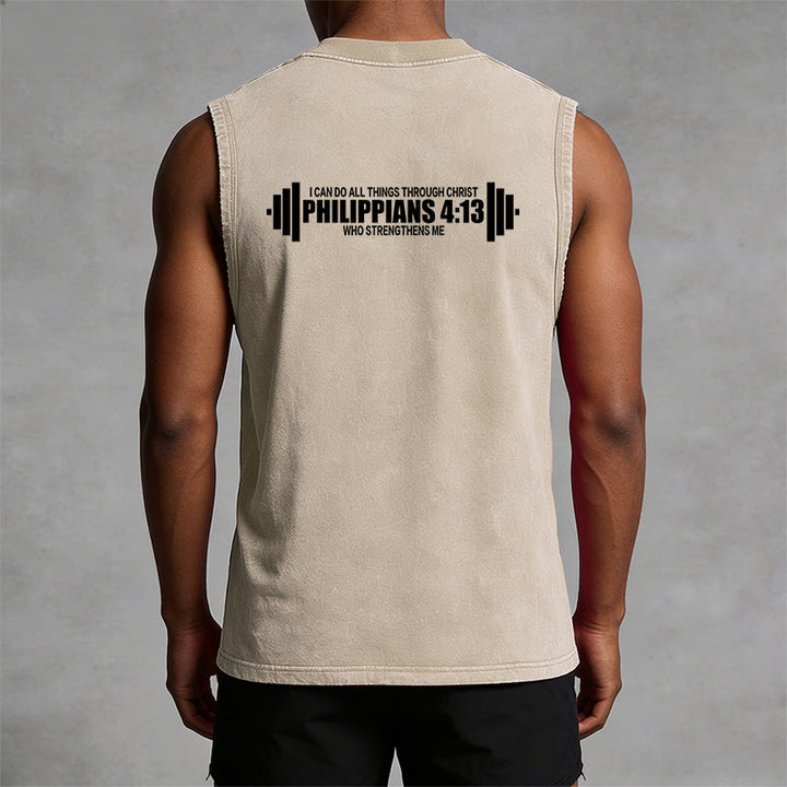 Christianartworkshop Philippians 4:13 Barbell Cross Unisex Washed Tank Top - image 15